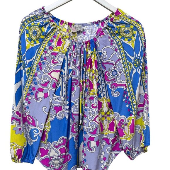 Vintage Alice & Trixie 100% Silk Blouse Peasant Top Size Small Pink Blue Paisley - Picture 7 of 9